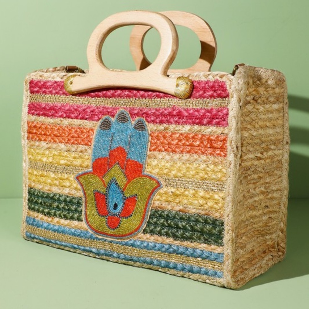 Azure-hamsa Jute Tote Bag
